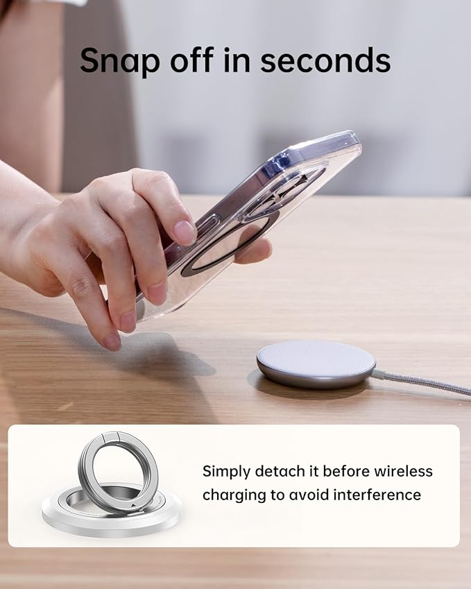 SYNCWIRE Phone Ring Holder Grip for MagSafe, 360° Rotation Magnetic Cell Phone Grip Stand Two-Sided Magnetic Compatible with iPhone 16 15 14 13 12 Pro Max fits MagSafe Accessories - White