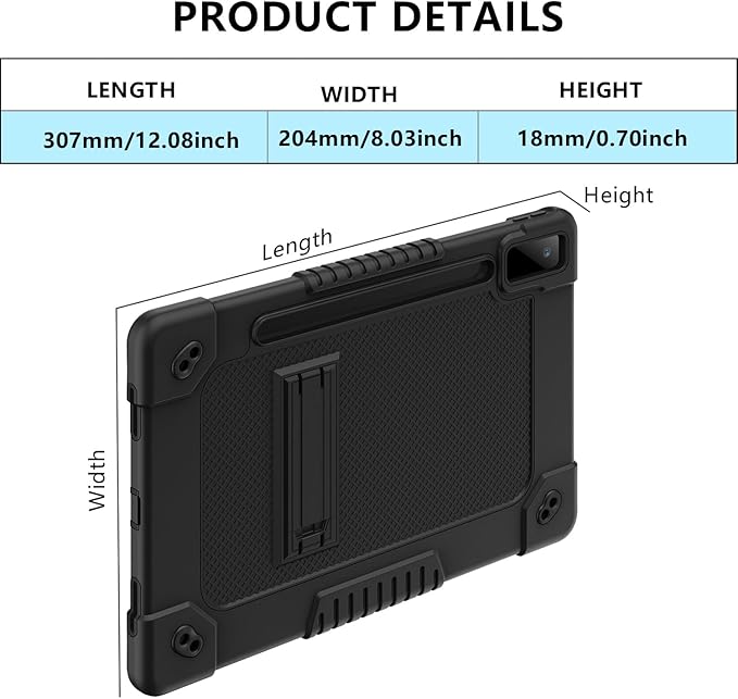 for Lenovo Tab P12 Case,for Lenovo Tab P12 12.7 Inch Tablet Case,Heavy Duty Kids Shockproof with Kickstand Shoulder Strap Cover for Lenovo Tab P12 2023/2024/Xiaoxin Pad Pro (Black/Black)