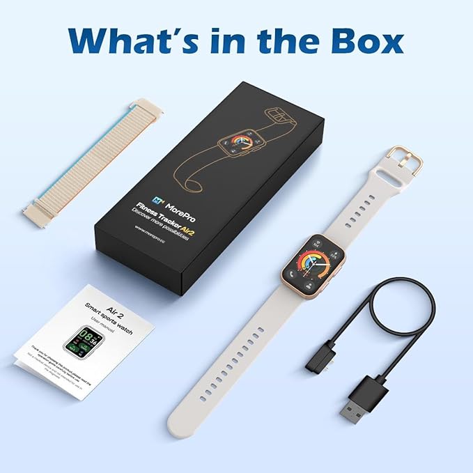 MorePro Health Fitness Tracker with Blood oxy-gen Monitor and 24/7 Heart Rate and Blood Pressure, Sleep Monitor, 120+ Sport Modes Waterproof Fitness Watch for Women Men Android iOS, Gold