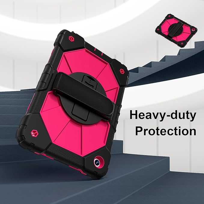 Case for Samsung Galaxy Tab A9+ 11 Inch 2023 (X210/X216/X218), Heavy Duty Shockproof Rugged 360 Rotating Hand Strap Protective Case for Galaxy Tab A9 Plus Tablet, Black/Rose Red