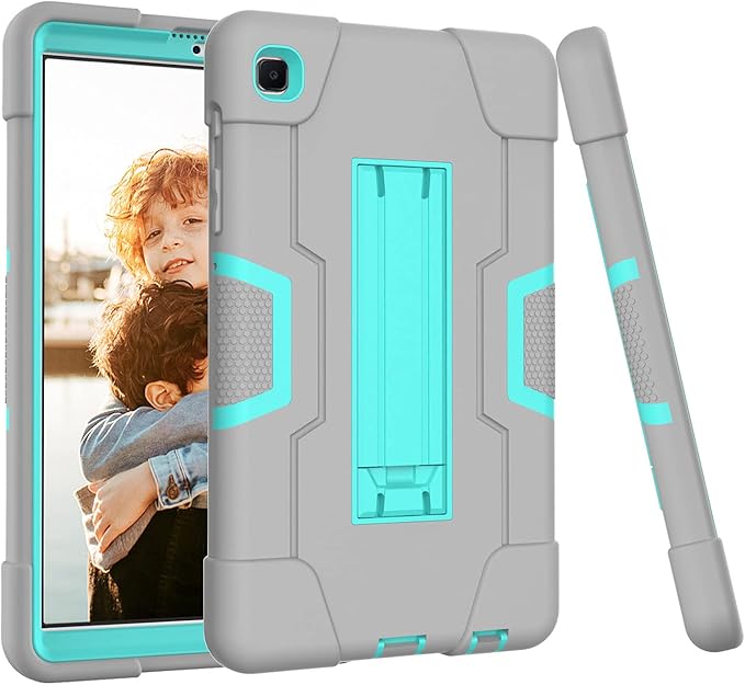 Case for Samsung Galaxy Tab A7 Lite 2021, 3-in-1 Heavy Duty Kickstand Silicone Hybrid Protective Cover for Tab A7 Lite SM-T220/T225/T225N/T227U, Gray/Green