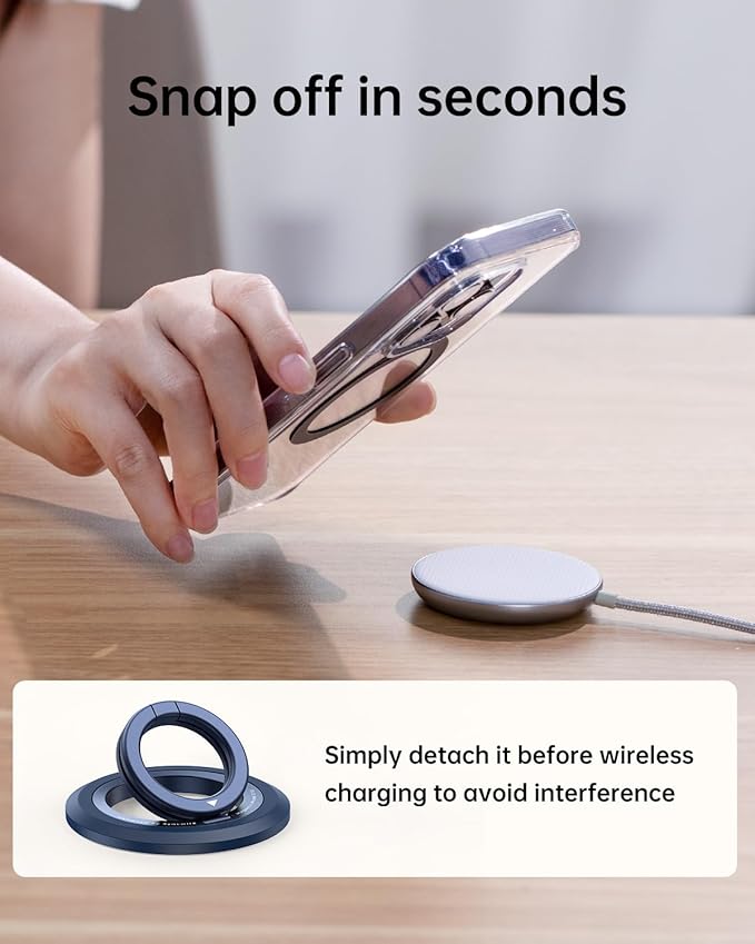 SYNCWIRE Phone Ring Holder Grip for MagSafe, 360° Rotation Magnetic Cell Phone Grip Stand Two-Sided Magnetic Compatible with iPhone 16 15 14 13 12 Pro Max fits MagSafe Accessories - Titanium Blue