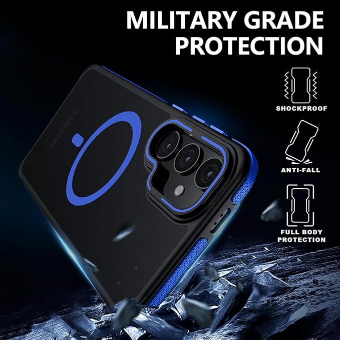 TIANNIUKE for Samsung Galaxy S24 Case, Compatible with MagSafe, Anty-Slip Grip,Military-Grade Protective, Adjustable Kickstand Phone Case, Magnetic Case (Blue)