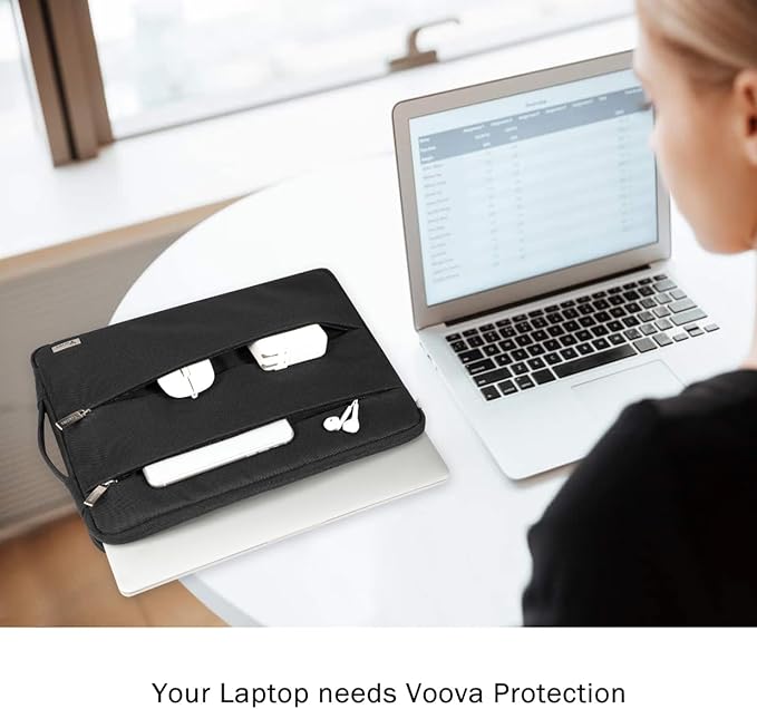 Voova 14 15 Inch Laptop Sleeve Case, Waterproof Computer Bag Cover Compatible with MacBook Air 15 M2/M3/M4 2022-2025, MacBook Pro 15, Hp chromebook 14, 14-15” Dell Lenovo Acer Asus, Black