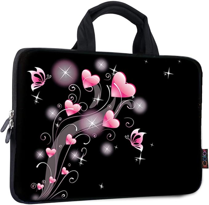 icolor 11 11.6 12 12.1 12.5 inch Laptop Carrying Bag Chromebook Case Notebook Ultrabook Bag Tablet Cover Neoprene laptop Sleeve case chromebook sleeve with Handle Boys Girls Pink Heart