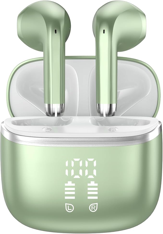 Wireless Earbuds, Bluetooth 5.3 Headphones with 4 ENC Noise Cancelling Mic, HiFi Stereo Deep Bass, IP7 Waterproof Earphones, 40H Playtime, Earbuds Dual LED Display, USB-C, Green 2