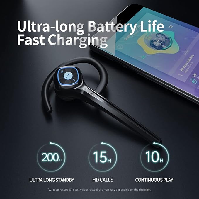 IHAO Wireless Bluetooth Earpiece Headphone Dual Noise Cancelling Mic Painless Open-Ear Handsfree Headset Stereo Sound Left/Right Changeable Earhook Earphones for Driving/Business/Gym