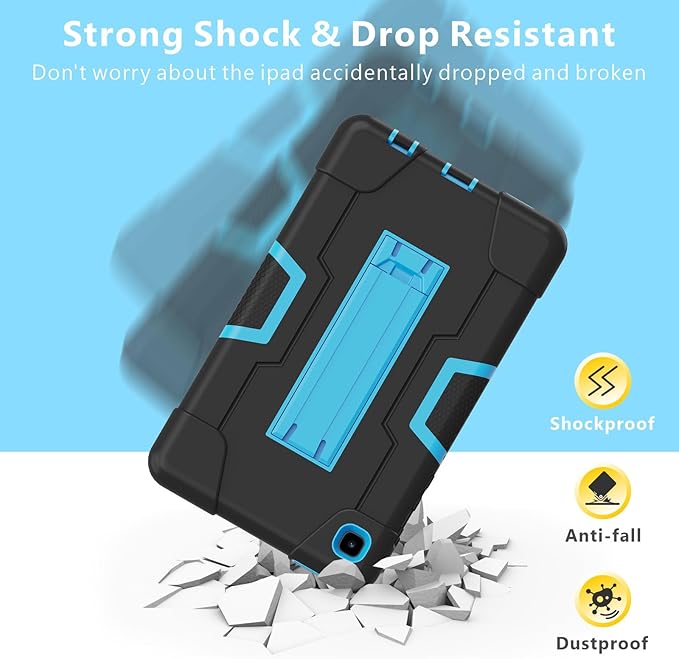 Portable Electronic Device Cover for Samsung Galaxy Tab A7 Lite 8.7 Inch 2021, Heavy Duty Rugged Shockproof Hybrid Tablet Case with Kickstand (Black/Blue, SM-T220/T225/T227U)