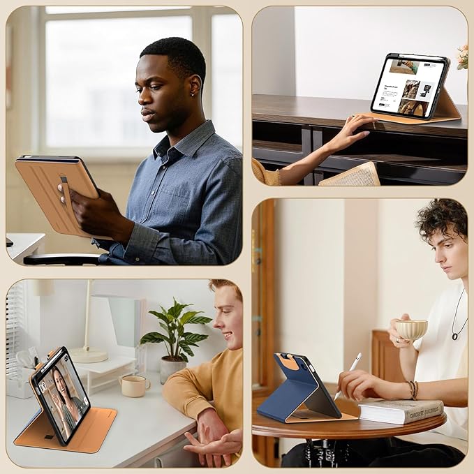 MoKo for iPad (A16) 11th Generation Case 11 inch 2025, iPad 10th Generation Case 10.9" 2022 with Pencil Holder & Pocket, Premium Leather Folio Stand Cover, Multiple Viewing Angles, Dark Blue