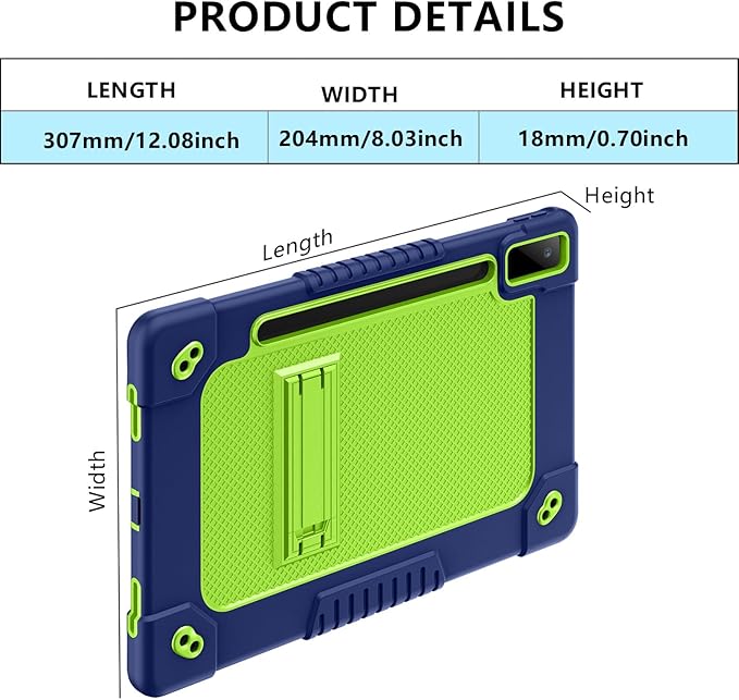 for Lenovo Tab P12 12.7 Inch Tablet Case,Heavy-Duty Drop-Proof Shockproof Hybrid Kids Protective Case for Lenovo Tab P12 TB-370FU/Xiaoxin Pad Pro 371FC+Screen Protector (Navy/Green,2 Pack)