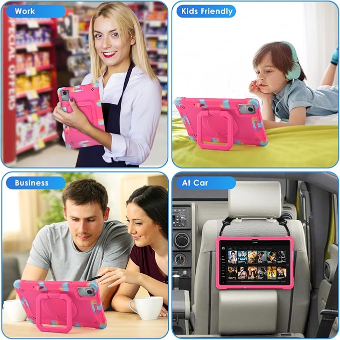 DETUOSI Case Compatible with Lenovo Tab M11/ K11 LTE 11 inch (TB-330FU/330XU), Full-Body Shockproof Protective Case with Shoulder Strap, 360 Rotating Stand Case for Lenovo Tab M11, Camouflage Rose Red