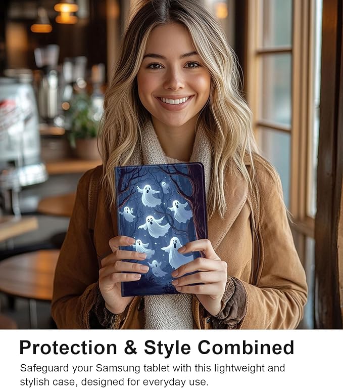Case for Samsung Galaxy Tab S10 FE/ S9 FE 5G 10.9 Inch/Tab S9 11 Inch, Slim PU Leather Stand Cover with Auto Wake/Sleep, Multi-Angle Viewing & Shockproof, Ghosts Flying