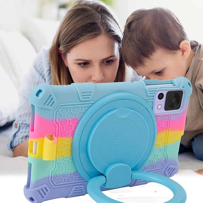 Tablet Case for ALLDOCUBE iPlay 50 Mini/60 Mini/DOOGEE T20 Mini/TCL/Samsung Galaxy 8.4 inch Soft Anti-Stress Silicone Case with Rotate Stand/Pencil Holder/Shoulder Strap/Pen (Colorful Light Blue)