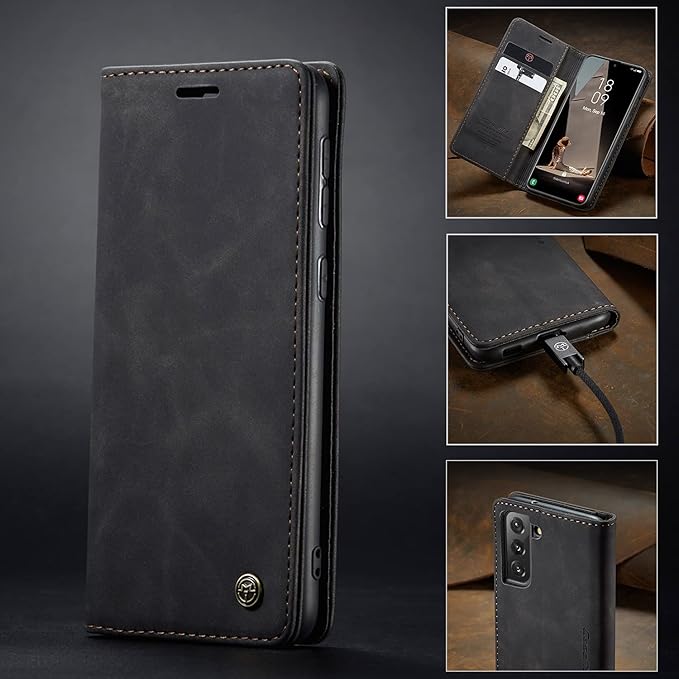 for Samsung Galaxy S21 FE Case, Flip Wallet Leather Case with Card Holder Magnetic Closure Shockproof Kickstand Protective Phone Cases Cover for Samsung S21 FE,Black