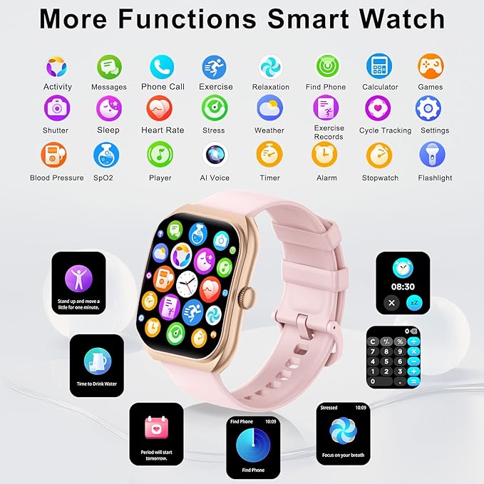 Smart Watch for iOS and Android Phones,2025 HD 2.01" Screen Smart Watches for Women,1ATM Waterproof,112+ Sports Modes Fitness Activity Tracker,Heart Rate Sleep Monitor Steps Calories Counter