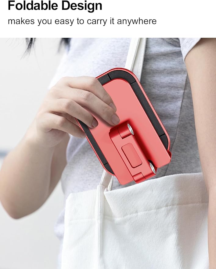 OCYCLONE Phone Stand, Adjustable Height and Angle Foldable Cell Phone Stand Holder for Desk, Taller iPhone Stand Compatible with 4.7"-13" Smartphones iPad Tablet, Red