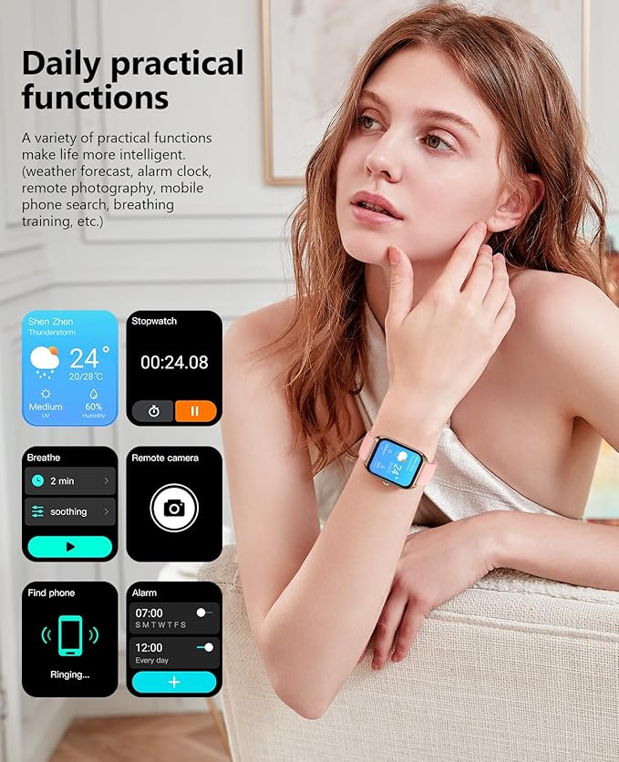 Smart Watch (Answer/Make Call) for Women, 2.02" Smartwatch with Blood Oxygen/Heart Rate/Blood Pressure/Sleep Monitor, IPX8 Waterproof Fitness Tracker, 100+ Sports Modes Compatible with iOS Android