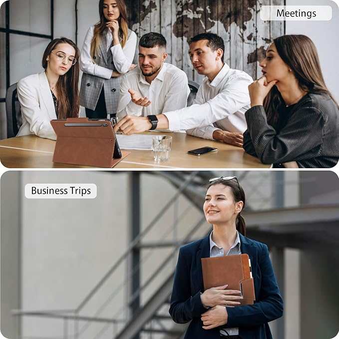 Case for Samsung Galaxy Tab S10 Lite/S10 FE/S9 FE 10.9 Inch/S9 11 Inch - Multi-Angle Stand Cover with Pocket, PU Leather Folio Case with Magnetic Clasp, Auto Wake/Sleep Smart Tablet Cover, Brown