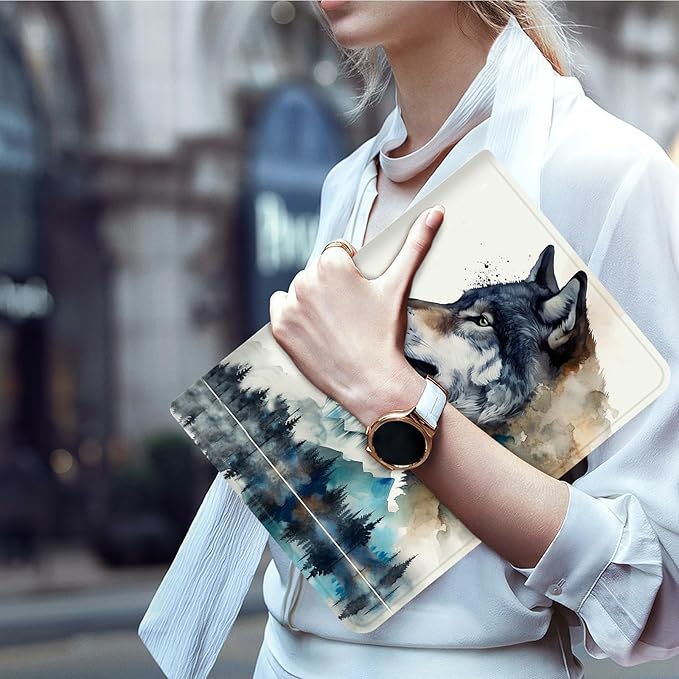 Case for 10.5 Inch Microsoft Surface Go 3 2021/2 2020/Go 2018 PU Leather Slim Lightweight Multiple Angles Stand Smart Cover with Auto Wake/Sleep, Art Wolf