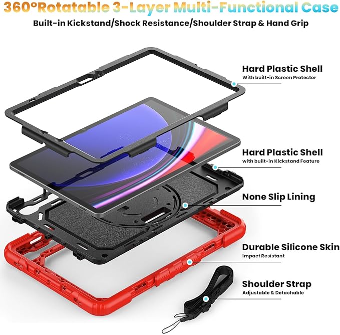 Herize Case for Samsung Galaxy Tab S10 FE/ S9 FE 5G 10.9 Inch/Galaxy Tab S9 11 Inch with Screen Protector for Kids Girls | Shockproof Rugged Protective Case W/Pen Holder Hand Strap Shoulder Strap