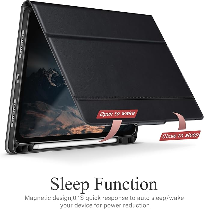 auaua Case for iPad Air 11 Inch M3/M2 (2025/2024), iPad Air 5th/4th Generation (2022/2020), with Pencil Holder and Pocket, Typing Angle Muti-Stand Magnetic Closure Auto Sleep/Wake (Black)