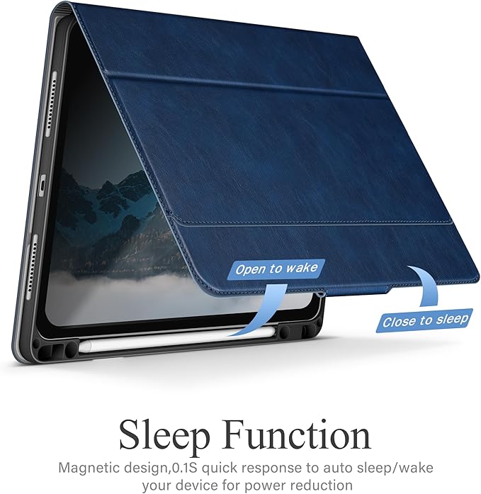 auaua Case for iPad Air 13 inch (M3/M2) 2025/2024, with Pencil Holder and Pocket, Multiple Viewing Angles, Magnetic Closure, Auto Sleep/Wake (Blue)