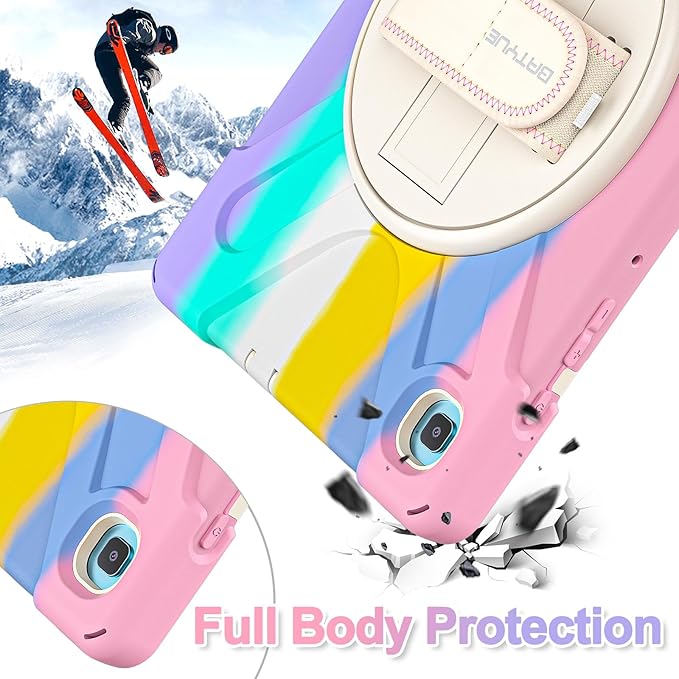 BATYUE Case for Samsung Galaxy Tab S6 Lite 10.4 Inch 2024/2022/2020 (SM-P610/P613/P615/P619/P620/P625/P627), Protective Cover with Pencil Holder, Shoulder Strap, Hand Strap, Kickstand (Colourful Pink)