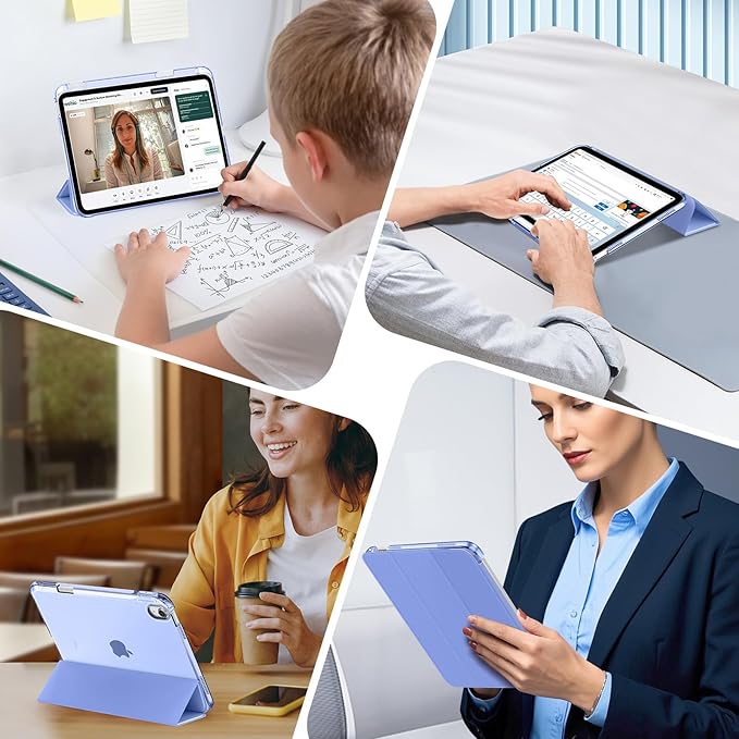 MoKo for iPad (A16) 11th Generation Case 11 Inch 2025, iPad 10th Generation Case 10.9 Inch 2022 with Pencil Holder, Slim Light Trifold Protective Cover with Hard PC Translucent Back Shell, Periwinkle