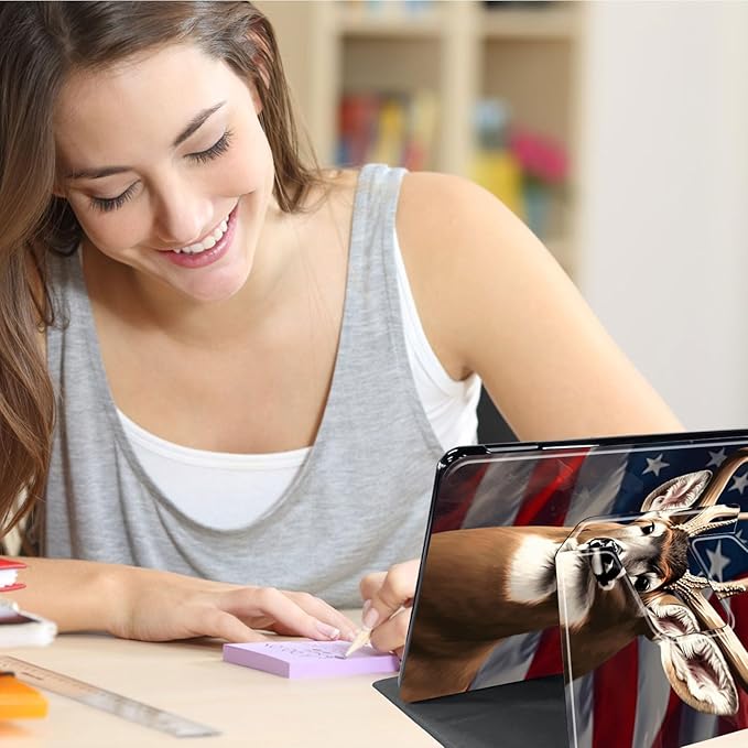 Case for Lenovo Tab M10 Plus 10.3", 360 Degree Rotating Folding Stand,with Auto Sleep/Wake Case for Lenovo Tab M10 Plus (2020 2nd Gen) TB-X606F/TB-X606X 10.3" FHD Tablet,American Flag Deer