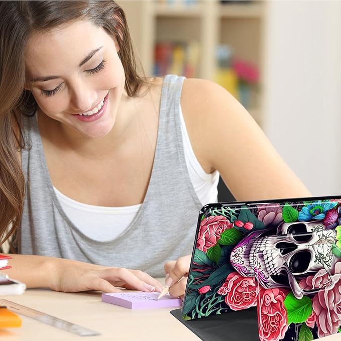 Case for Lenovo Tab M10 Plus 10.3", 360 Degree Rotating Folding Stand,with Auto Sleep/Wake Case for Lenovo Tab M10 Plus (2020 2nd Gen) TB-X606F/TB-X606X 10.3" FHD Tablet,Skull Pink Rose Flower