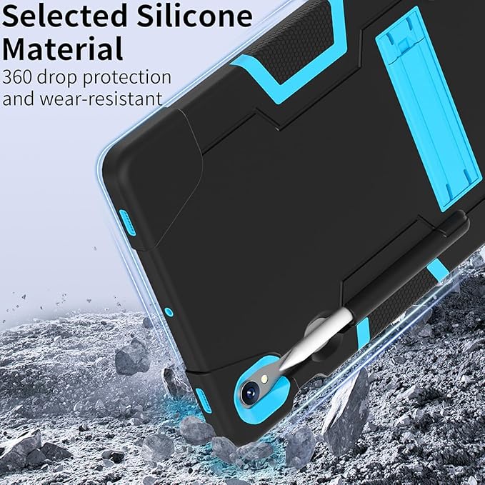 Case for Galaxy Tablet S10 FE 10.9" / S9 FE / S9 11" 2023, Soft Silicone & Hard Pc 3-Layer Military Protector Cover for Tab S10 FE /S9 FE/ S9 /S8 /S7 with S-Pen Holder Stand Black+Blue