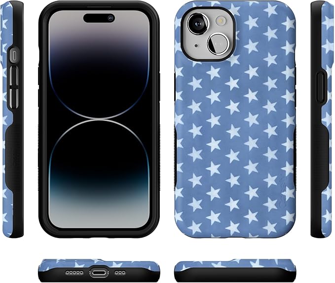 Casely iPhone 14 Case | Coastal Blues | Denim Stars | Compatible with MagSafe | Bold Protective Design
