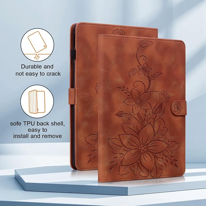 Premium PU Leather Case for Samsung Galaxy Tab A9 8.7 Inch, Magnetic Clasp Stand with Pen Holder, Brown