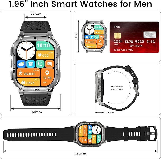 KOSPET Smart Watches for Men, 60-Day Battery Life, 50M Waterproof, Military(Full Metal), Answer/Make Call, Compatible for Android and iOS, 1.96'' AMOLED Always-on Display, AI Voice