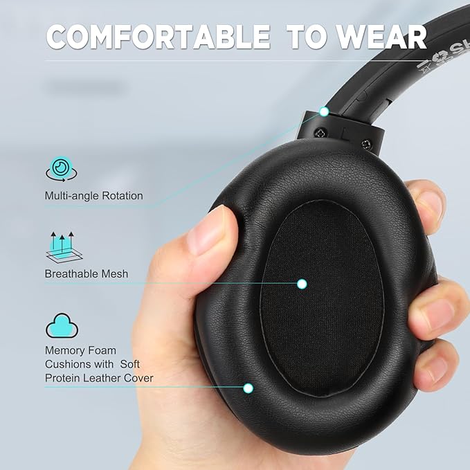 TUINYO Wireless Headphones - Noise Cancelling Over Ear Bluetooth Headphones with 60H Playtime, Deep Bass Hi-Fi Stereo Sound & Comfortable Earpads for Travel, Home and Office