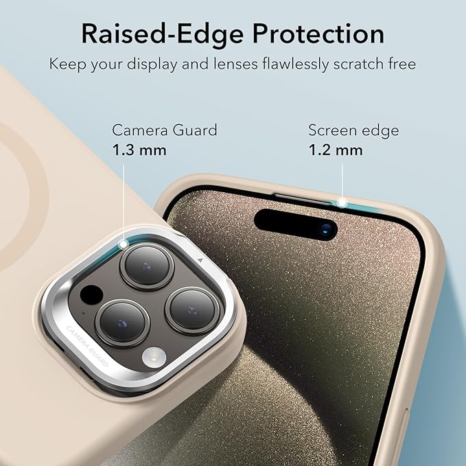 ESR MagSafe Silicone Case with Built-in Stand for iPhone 15 Pro Max - Military-Grade Protection, Camera Stash and Magnetic Phone Case, Cloud Series, Light Tan