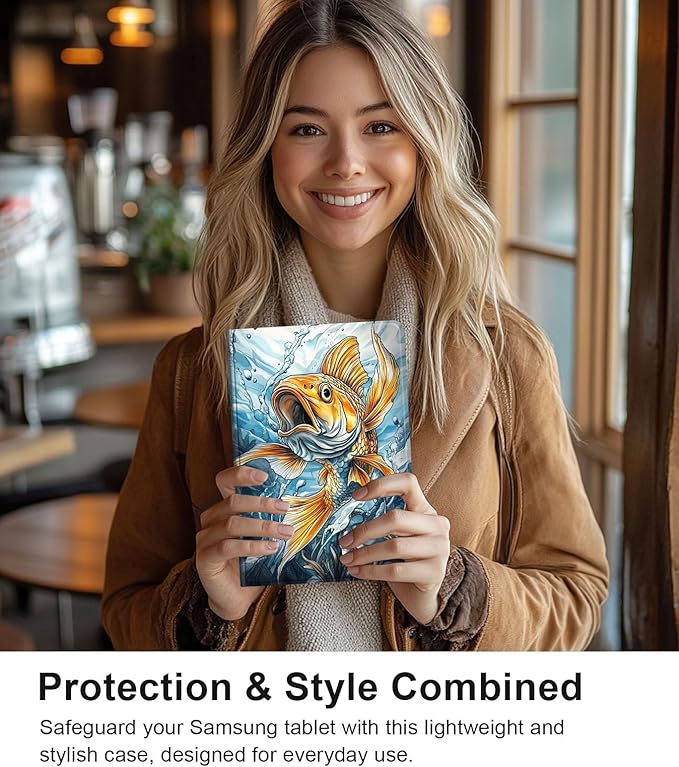 Case for Samsung Galaxy Tab S10 FE/ S9 FE 5G 10.9 Inch/Tab S9 11 Inch, Slim PU Leather Stand Cover with Auto Wake/Sleep, Multi-Angle Viewing & Shockproof, Angry Carp