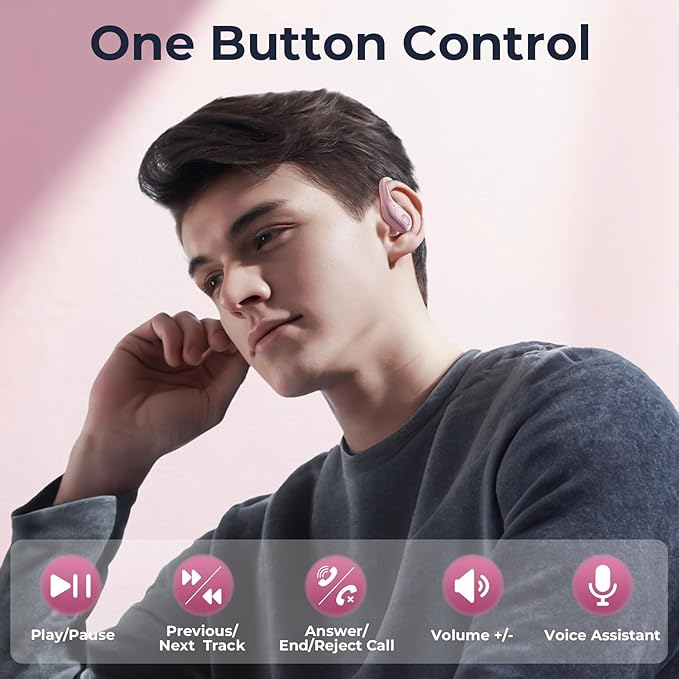 occiam Wireless Earbuds Bluetooth Headphones 90Hrs Playtime with IPX7 Sweatproof Sport Over Ear Buds with Noise Canceling Mic Deep Bass in Ear Earphones for Workout Exercise Gym (Rose Gold)