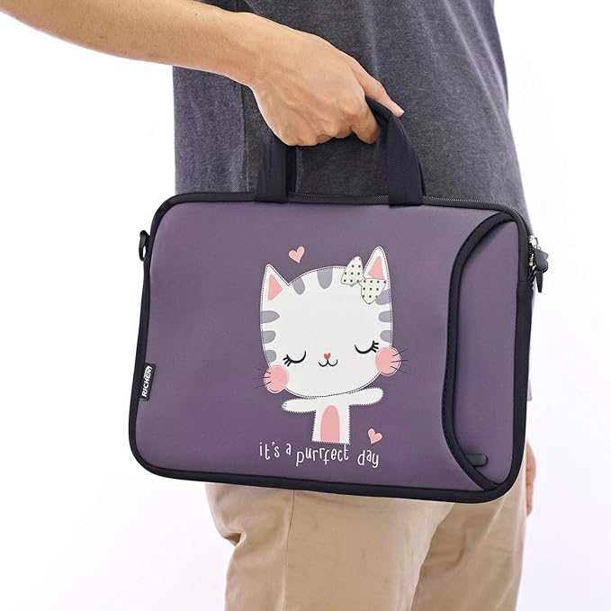 RICHEN 11 11.6 12 12.5 13 inches Case Laptop/Chromebook/Notebook PC Tablet Travel Case Neoprene Handle Sleeve with Shoulder (11-13.3 inch, Cute Cat)