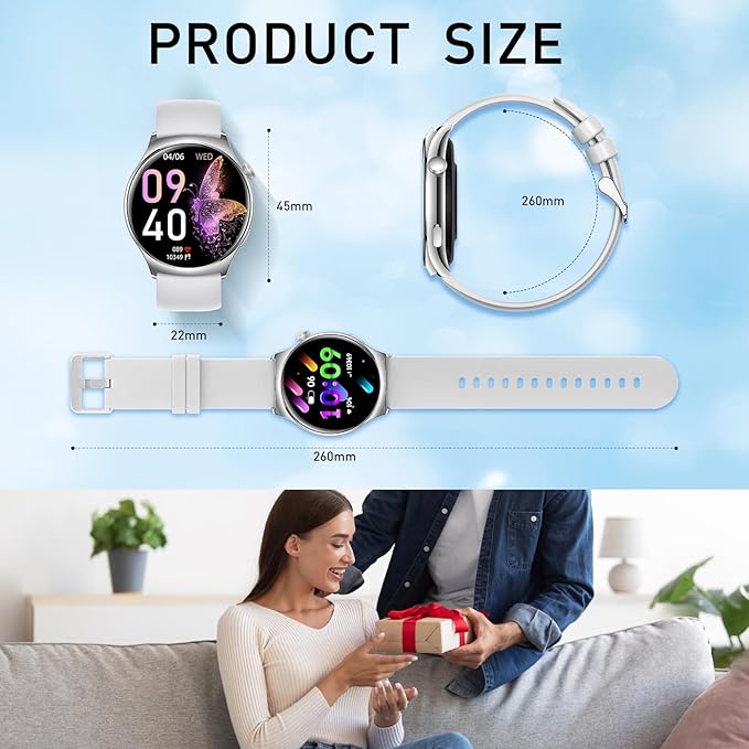 Smart Watch for Women, 1.43" HD AMOLED Bluetooth Call Smartwatch Compatible Android iPhone Phones with Fitness Tracker Counter/Heart Rate/Sleep Monitor/120+ Sports/IP68 Waterproof, Silver 2 Bands