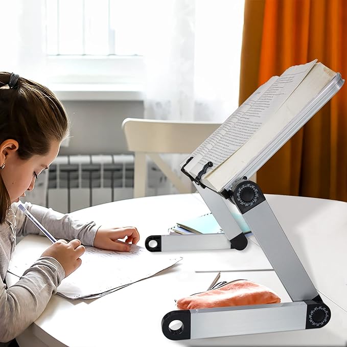 MNKXL Extra Large Book Stand Adjustable for Bed Sofa, Multifunctional Laptop Holder with Page Clips, Ergonomic Multi Heights Angles, Cooking Stands Heavy Textbook Portable, Black, 19.5 x 10 inches