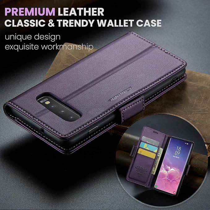Case for Samsung Galaxy S10 Wallet Case, RFID Blocking PU Leather Flip Folio Cover Card Holder Kickstand Shockproof Phone Case Compatible with Samsung Galaxy S10, Purple