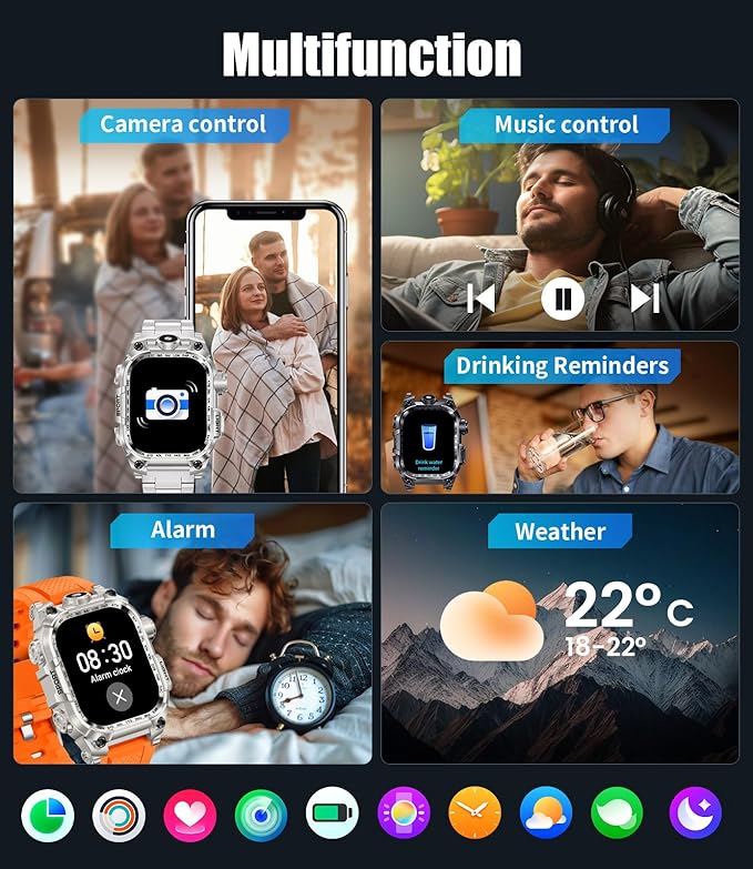 Military Smart Watches for Men(Answer/Make Calls),2.01"HD Screen Sports Smartwatch with LED Flashlight,700mAh Battery,Heart Rate/Sleep Monitor Fitness Tracker for Android iOS,100+Sport Modes,Sliver