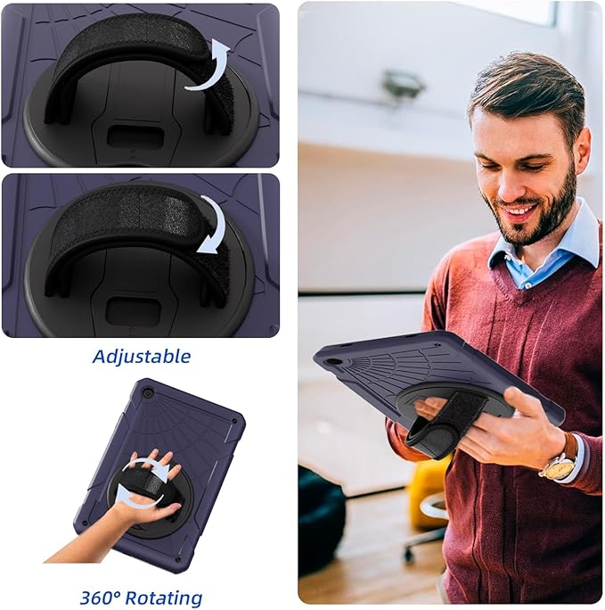 Case for Samsung Galaxy Tab A9 8.7 Inch 2023, 360° Rotating Stand, Hand Strap&Shoulder Strap Case for Samsung A9 Tablet(SM-X110/X115/X117) (Blue)