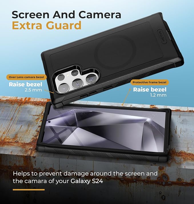 MOTIVE Designed for Samsung Galaxy s24 Ultra Case with Belt Clip, Compatible with MagSafe, Quad-Layer 15FT Military Grade Drop Protection, Heavy Duty s24 Ultra Holster Case 6.8” | Black