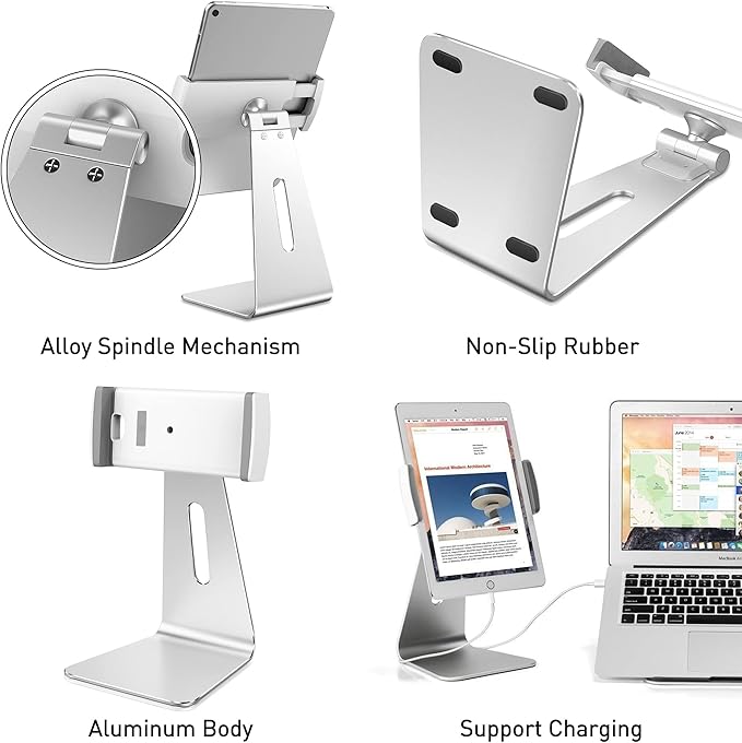 AboveTEK Elegant Tablet Stand, Aluminum iPad Stand Holder, Desktop Kiosk POS Stands for 7-15.6 inch iPad/Portable Monitor, Tablet Mount for Showcase Office Reception Countertop