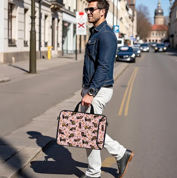 RICHEN 14 15 15.4 15.6 inch Laptop Shoulder Bag Messenger Bag Notebook Handle Sleeve Neoprene Carrying Case with Accessories Pocket (14-15.6 inch, Flowers Cats)