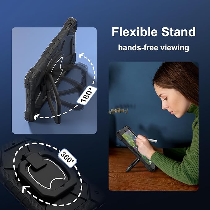 DreamerX Case for iPad 6th Generation 9.7 inch 2018, iPad 5th Gen 2017, iPad Air 2, iPad Pro 9.7'', Shockproof Drop Protective Business Cover with Pencil Holder Rotating Bracket Shoulder Strap, Black