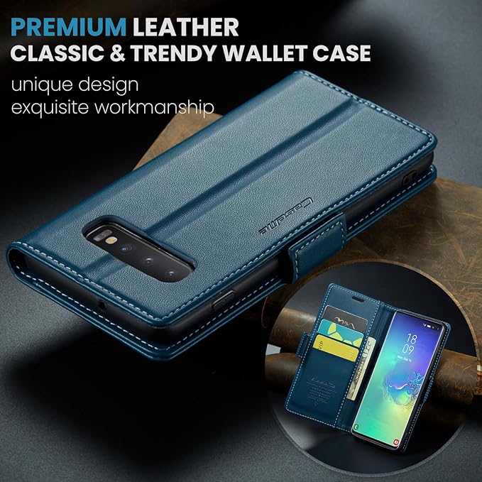 Case for Samsung Galaxy S10 Plus Wallet Case, RFID Blocking PU Leather Flip Folio Cover Card Holder Kickstand Shockproof Phone Case Compatible with Samsung Galaxy S10 Plus, Blue