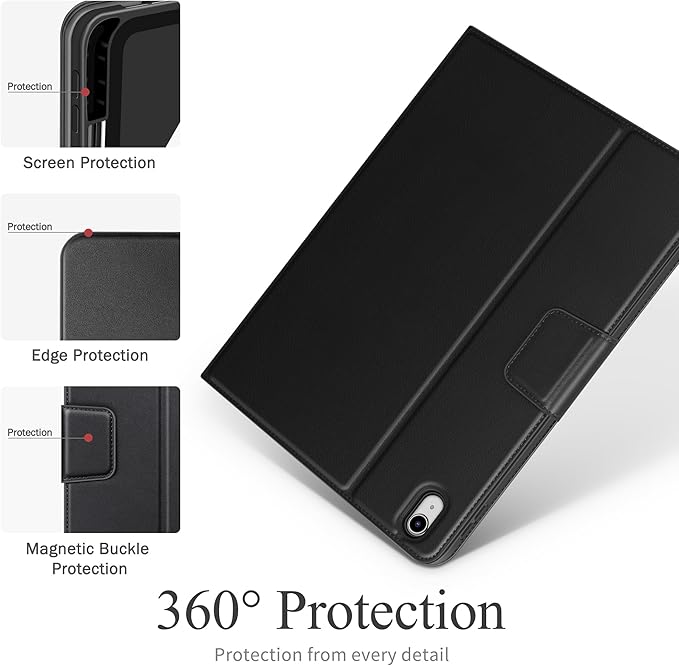 auaua Case for iPad (A16) 11th Generation 11 Inch 2025, iPad 10th Generation 10.9 Inch 2022, with Pencil Holder and Pocket, Typing Angle Muti-Stand Magnetic Closure Auto Sleep/Wake (Black)